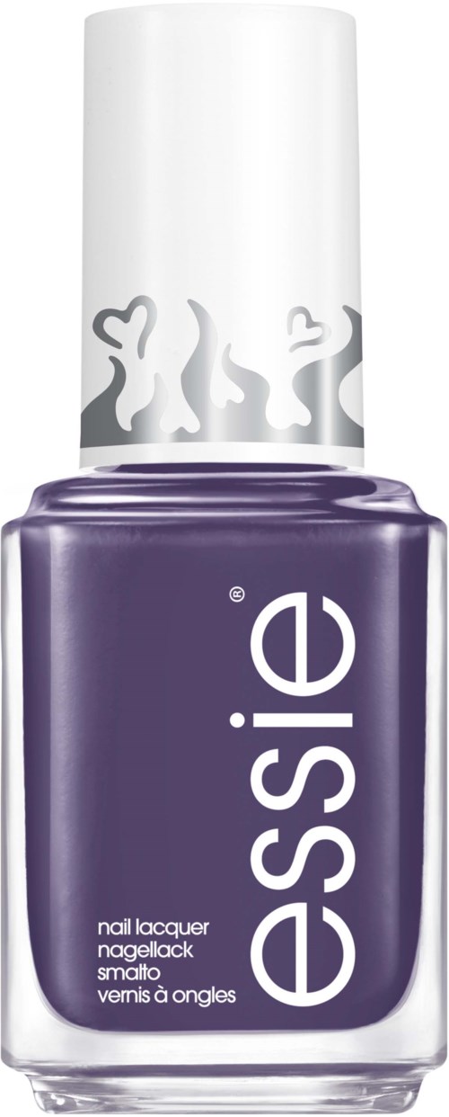 Violetti kynsilakkapullo, jonka korkissa on sydämiä ja liekkejä. Nimen 'essie's' näkyy selvästi pullossa.