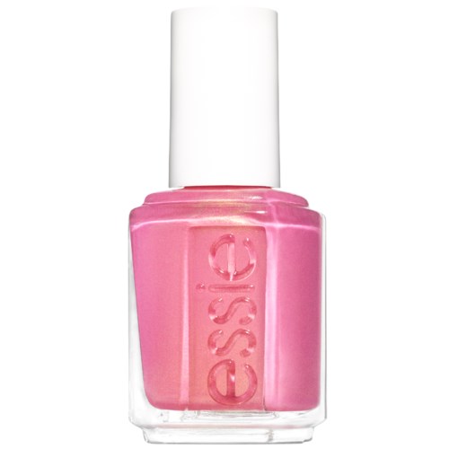 En rosa nagellackflaska med vit cap, märkt 'essence' på framsidan.