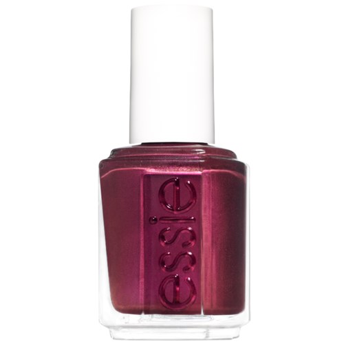 En flaska nagellack från Essie i glänsande vinröd färg med vit lock.