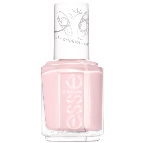 A bottle of light pink nail polish with a white cap. The brand name 'essie' is embossed on the bottle.