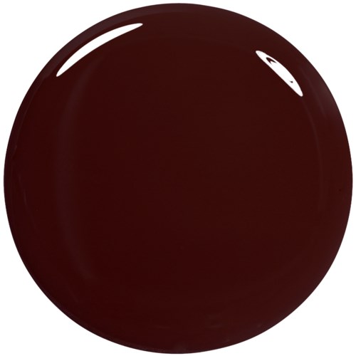 A dark red round object with a glossy surface and shiny reflections.