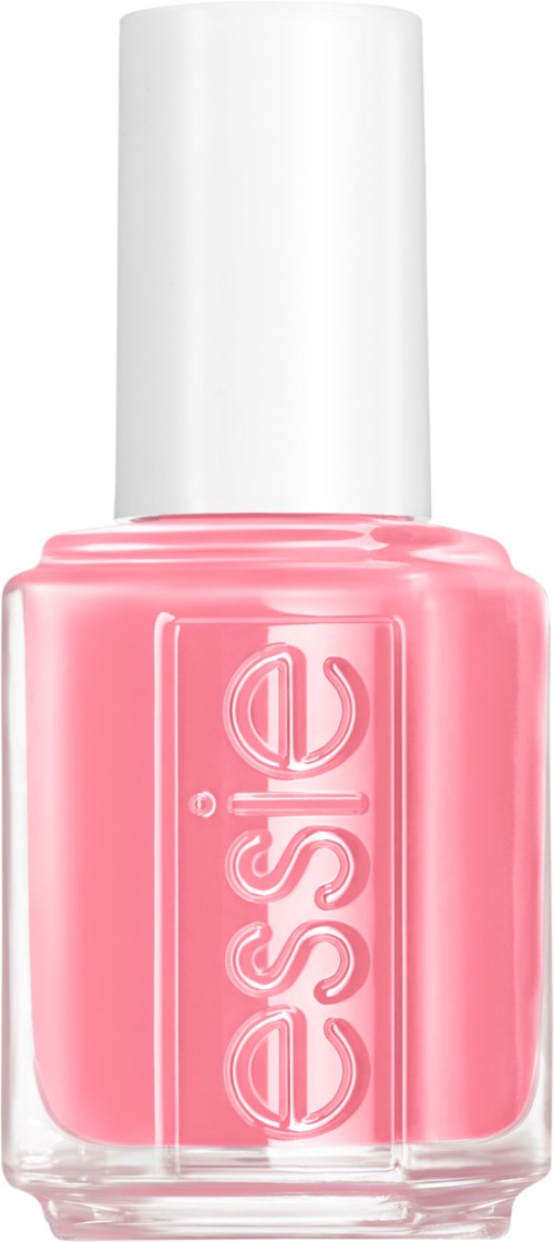 Liten rosa nagellacksflaska med vit lock och texten "essence" på framsidan.