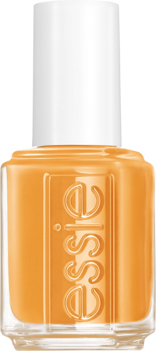 En flaska orange Essie nagellack med ett vitt lock. Etiketten har Essie-loggan präglad.