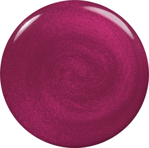 En glansig, rosa nagellack med glittereffekt i en rund behållare.