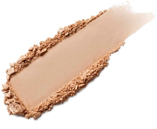 Licht beige geperst poeder met gebroken randen, waarschijnlijk make-up of oogschaduw.