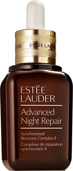 En brun flaske med en hvid dråbepipette til Estée Lauder Advanced Night Repair serum.