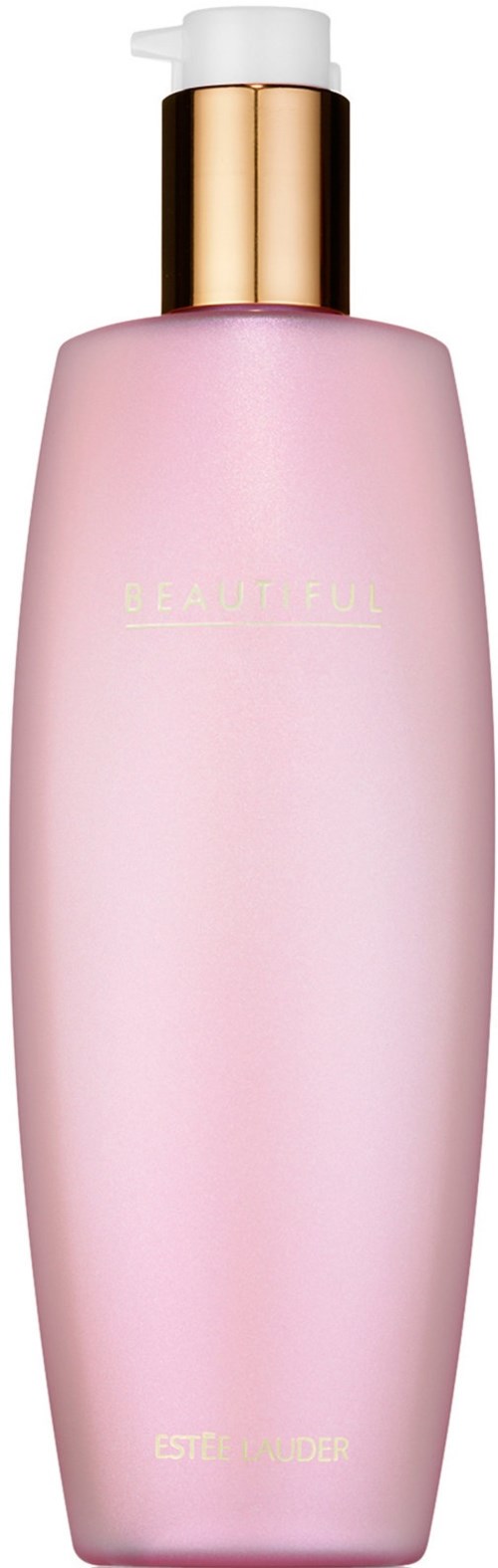 En rosa flaska med guldlock, troligen en kosmetik- eller hudvårdsprodukt, står upprätt med en elegant design.