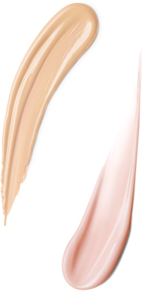 Två olika nyanser av beige och rosa krämiga texturer i förlängda former, som påminner om smink- eller lotionprover.