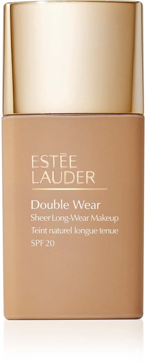 Eine Foundation-Flasche mit der Aufschrift Estée Lauder Double Wear mit SPF 20 in Beige.