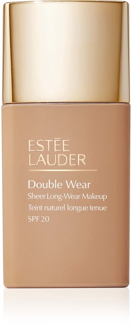 Eine Flasche Estee Lauder Double Wear Foundation mit beigem Deckel.