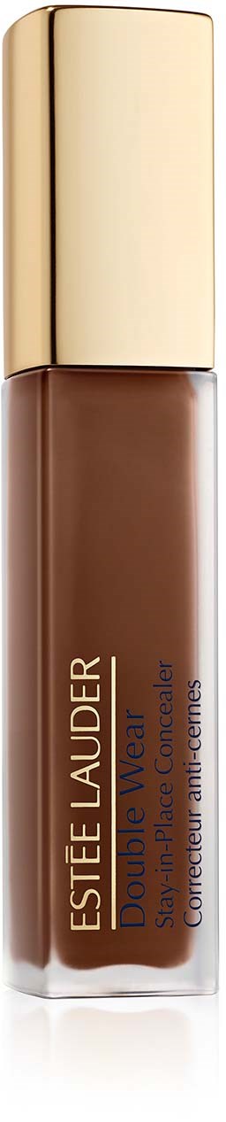 Pomadka do ust Estée Lauder w brązowym kolorze z złotą nakrętką, oznaczona Double Wear Stay-in-Place Lipstick.