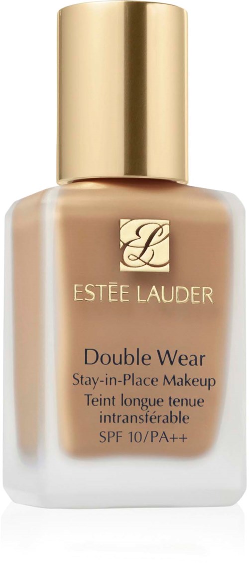 En beige flaska med guldkork, märkt Estée Lauder Double Wear foundation, inklusive SPF 10/PA++.