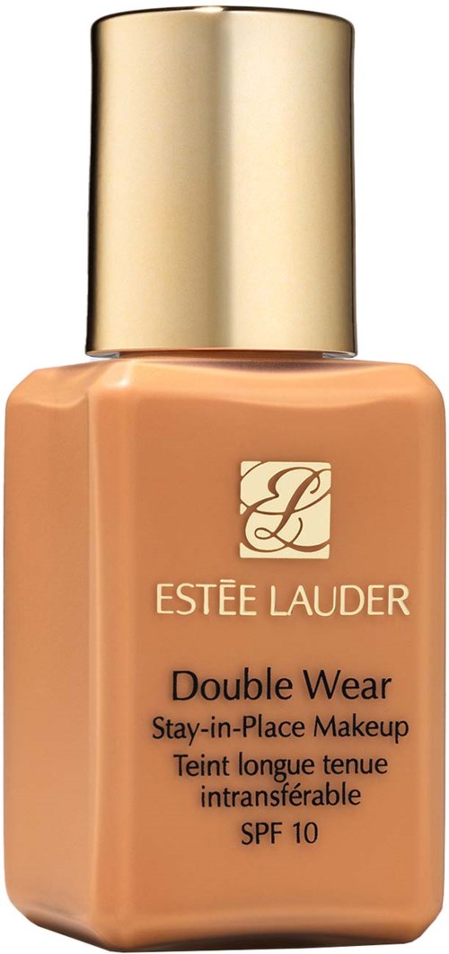 Butelka podkładu Estée Lauder Double Wear SPF 10 w odcieniu beżowym, z złotym zakrętką.