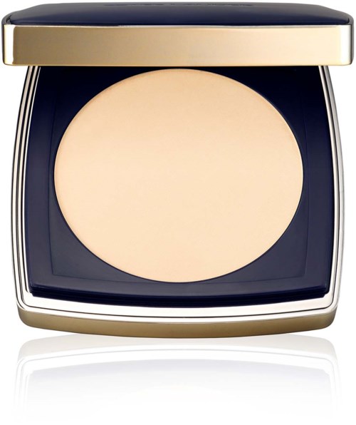A compact, square makeup mirror with a gold edge and light-colored surface inside, reflecting a clean, minimalist design.