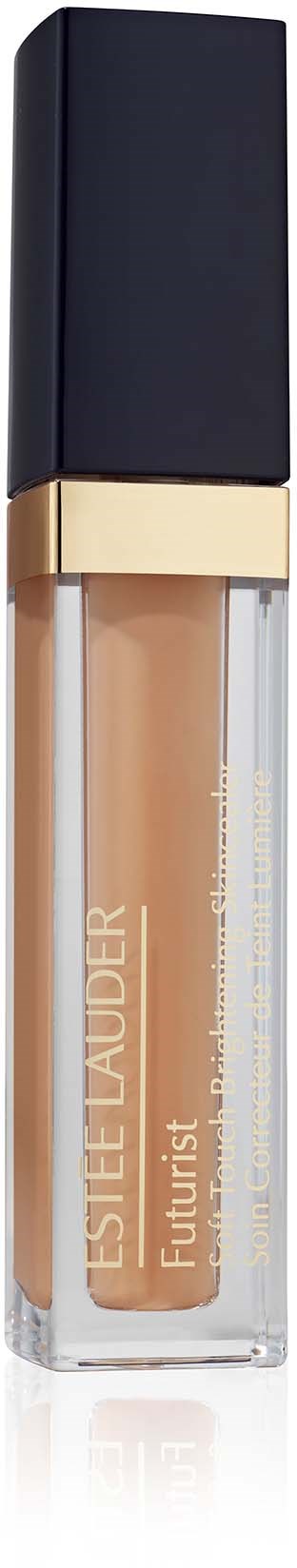 En beige flytande concealer i ett genomskiljt rör med svart lock och guldring, märkt "Estée Lauder Futurist."