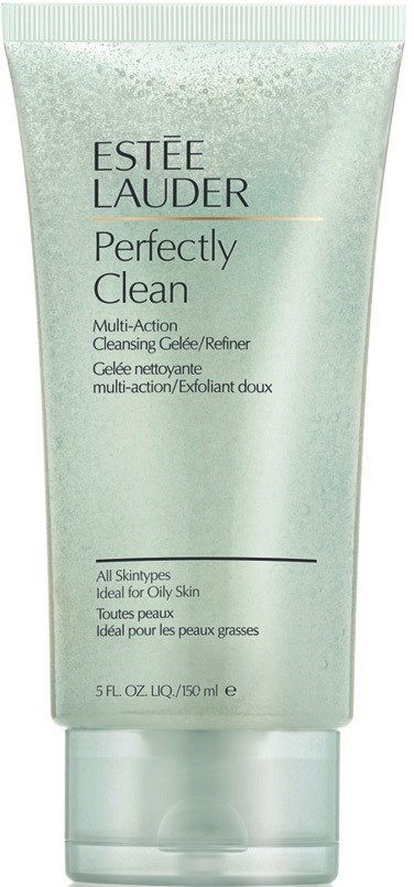 A light green tube of Estée Lauder Perfectly Clean Multi-Action Cleansing Gel for oily skin.