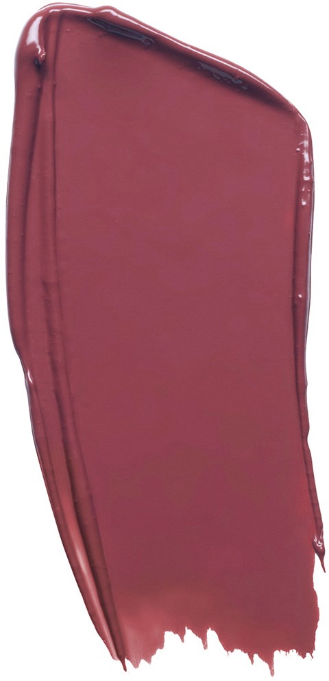En provbit av mauve eller rosa läppstift med glansig, slät textur och ojämna kanter.