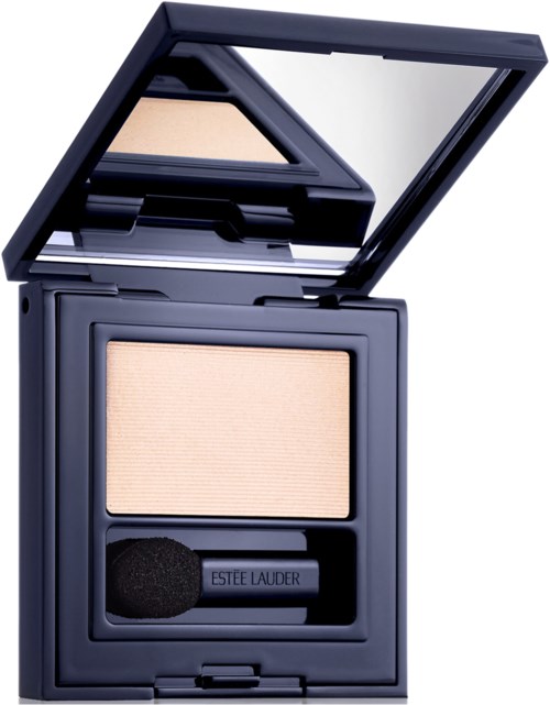 A compact makeup powder with a mirror, sponge applicator, and beige powder inside.