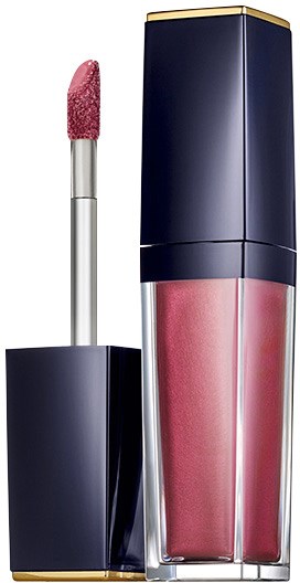 Läppglans med applicator i en snygg, mörk behållare, innehållande rosa-liknande gloss.