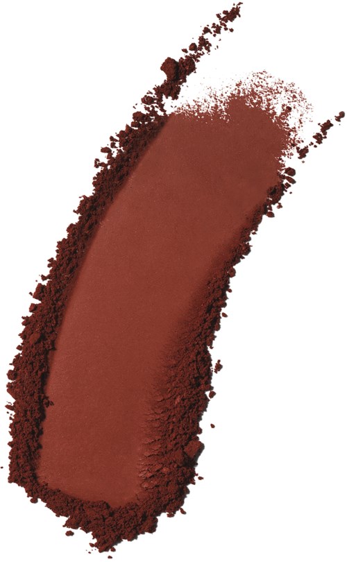 En stribe af brun makeup eller øjenskygge med en mørkere kant og spredte partikler.