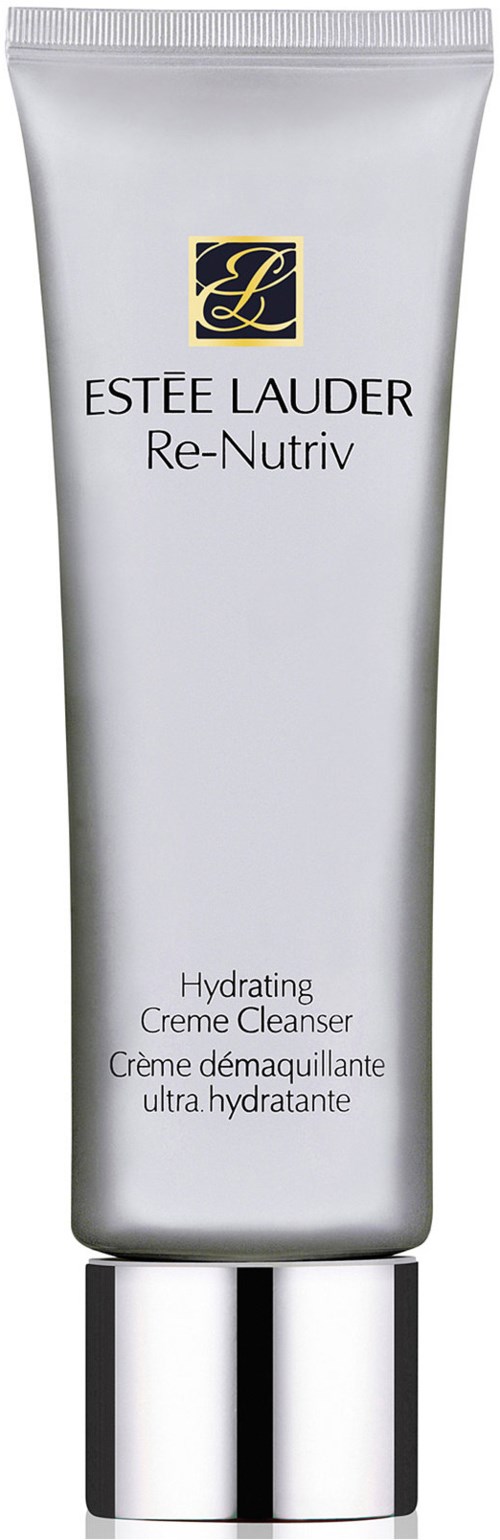 En vit tub med Estee Lauder Re-Nutriv Hydrating Creme Cleanser med silverlock.
