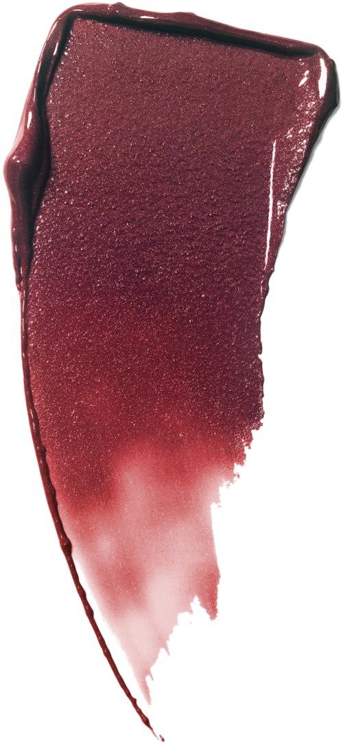 En strimma av mörkröd läppstift med glansigt sken och texturerad yta.