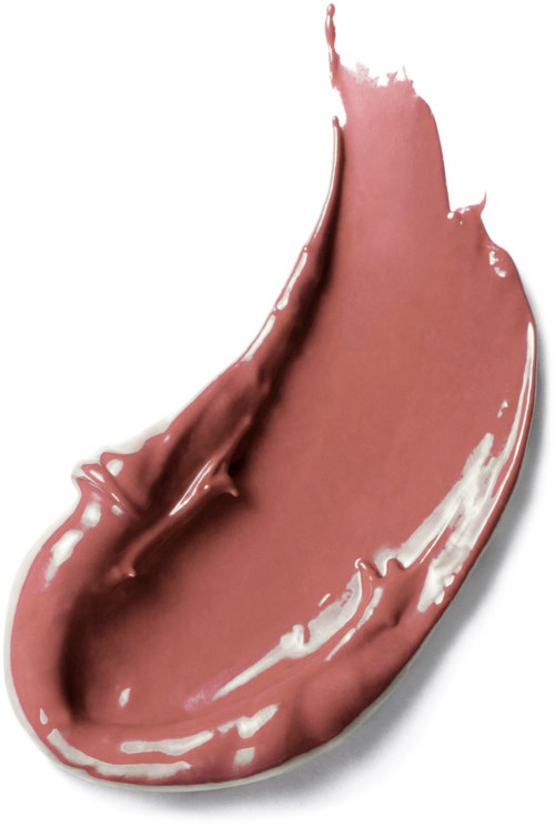 En klump av rosa-brun makeup eller färg, formad som en kurvad streck med mjuka kanter.