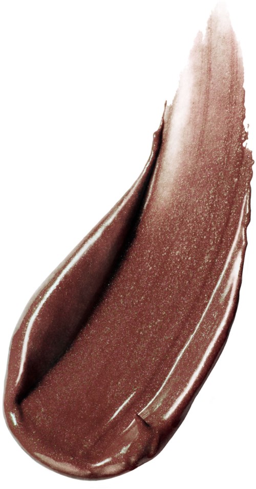 Ett stryk av brunt make-up eller färg, tjock och texturerad, på en vit bakgrund.