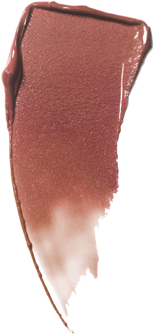 En snedställd smet av rosa-brunt smink eller läppstift med en skinnende kant och en övergång till vitt.