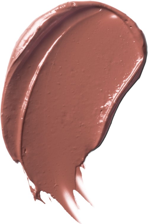 En provbit av ljusbrun krämig makeup eller lotion med slät textur och glansig finish.