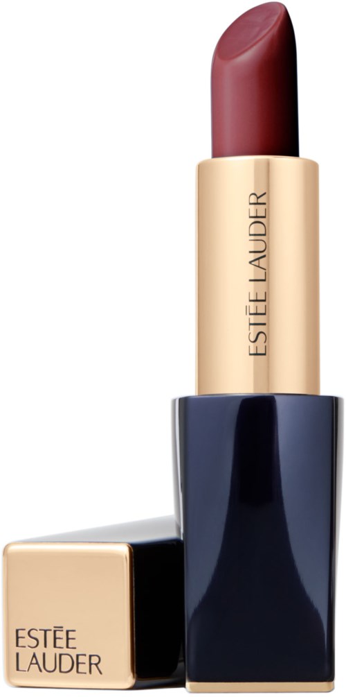 Läppstift i rött sken i ett kräm- och svart fodral med Estée Lauder märkt.