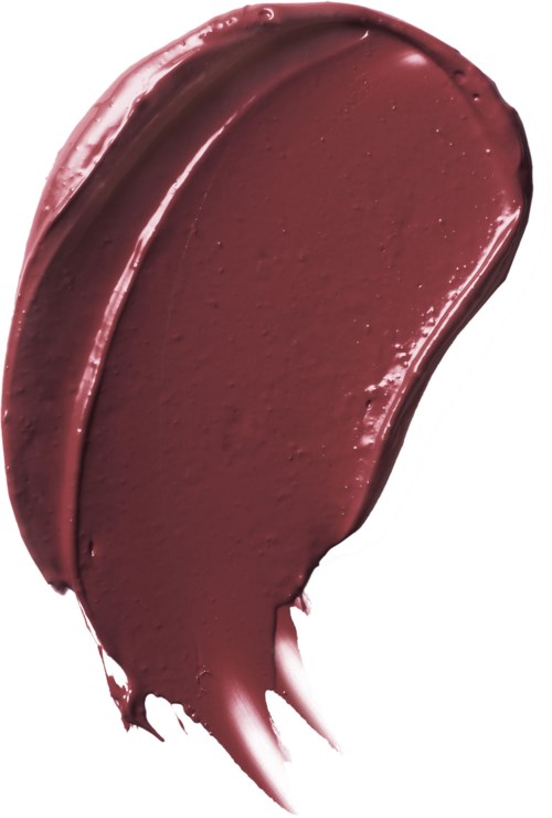 En provstryk av mörkröd läppstift eller makeupprodukt med glansig yta och slät textur.