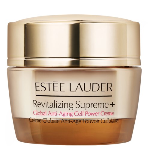 Słoik kremu Estée Lauder Revitalizing Supreme+ przeciwstarzeniowy, złote i beżowe kolory.