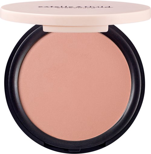 En liten kompakt med ljusrosa blush och vit lock, märkt 'multi stick' på locket.