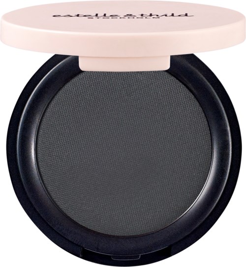 Ett kompakt svartvitt kosmetiskt produkt, sannolikt ett puder eller rouge i en liten rund behållare.