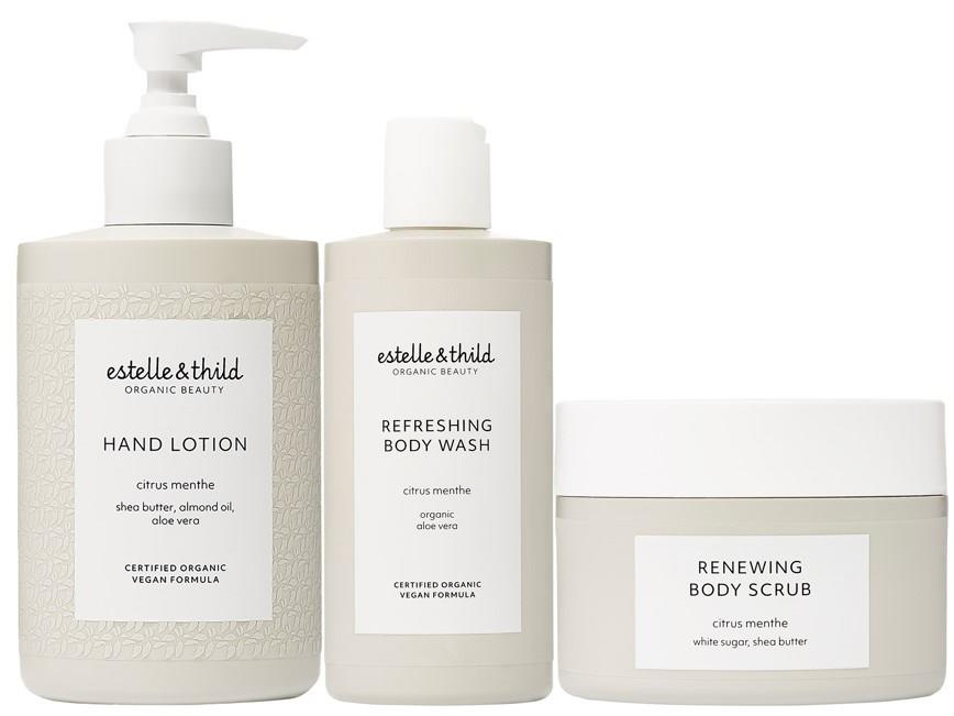 Estelle&Thild Organic Beauty Citrus Menthe Hand Lotion 250 ml & Refreshing Body Wash 200 ml & Renewing Body Scrub 200 ml