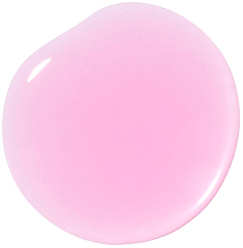 Et glatt, rundt, rosa objekt som ser skinnende og mykt ut med et lite hvitt refleksjonspunkt.