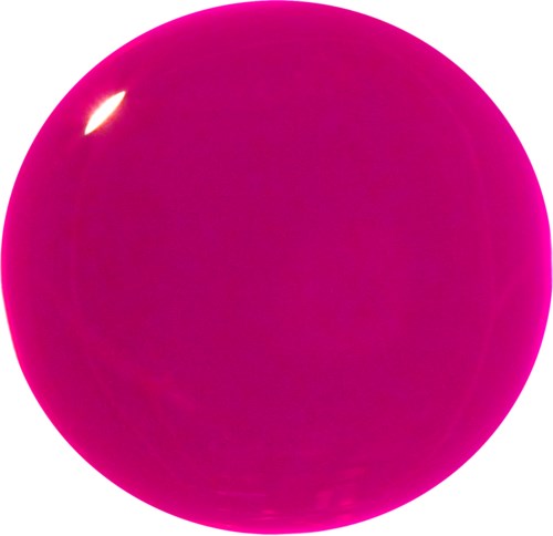 En skinnende rosa ball med et lite lyst punkt øverst til venstre.