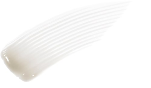 Een witte kwaststreek op witte achtergrond, met zichtbare harde haren en een lichte gebogen vorm.