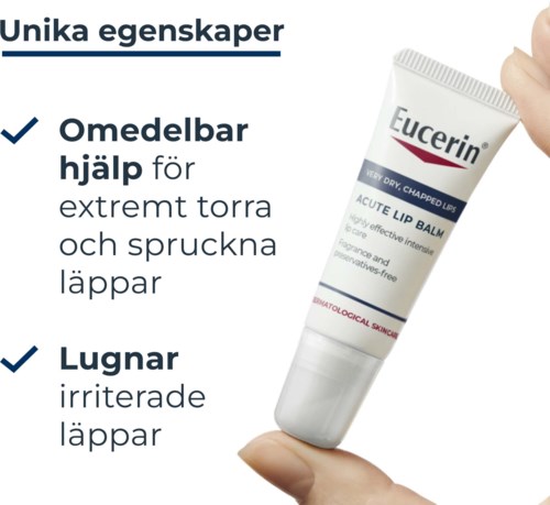 Eucerin läppbalsam hjälper snabbt torra, spruckna läppar och lindrar irriterade läppar. Det är skonsamt och effektivt.
