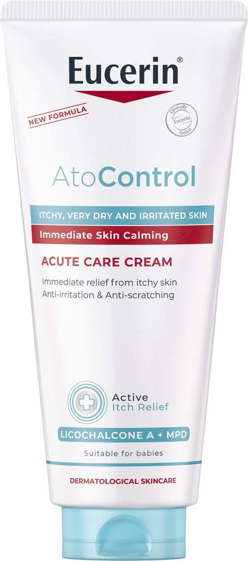 Eucerin AtoControl Creme bei Juckreiz, trockener Haut, beruhigt mit aktiven Inhaltsstoffen. Für Babys geeignet.
