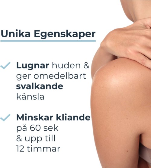 Textlisten zeigt Hautvorteile: beruhigend, lindernd, reduziert Juckreiz, hält 60 Sekunden bis 12 Stunden.