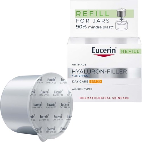 Eucerin Hyaluron-Filler Tagescreme mit SPF 30, Nachfüllung, dermatologische Hautpflege, Anti-Aging, keine Kunststoffverpackung.