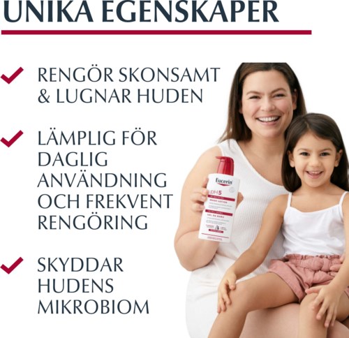 Mainos ihonhoitotuotteesta, jossa naurava nainen ja tyttö, teksti ihon eduista ja käyttötavoista.