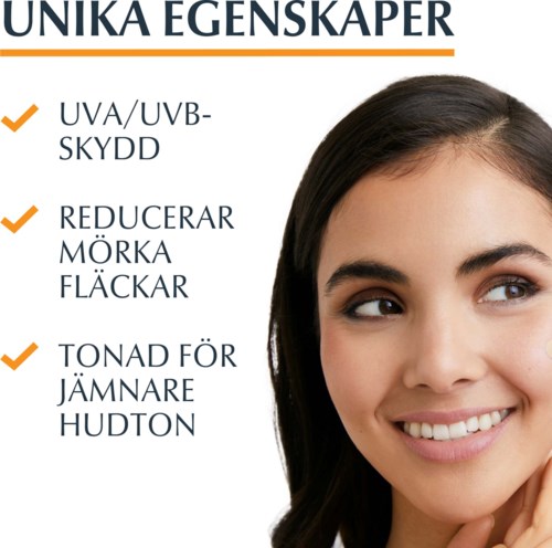 Luettelo ainutlaatuisista ominaisuuksista: UV-suoja, vähentää tummia läiskiä, tasoittaa ihoa.
