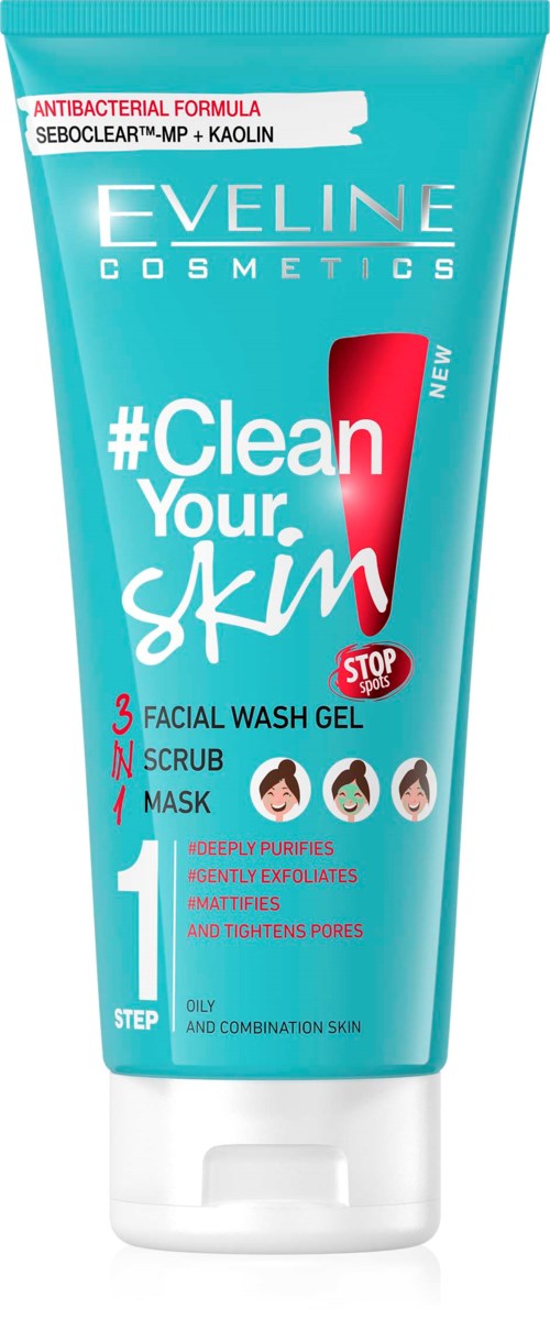 Eveline Cosmetics Clean Your Skin 3in1 Facial Wash Gel+Scrub+Mask  200 ml