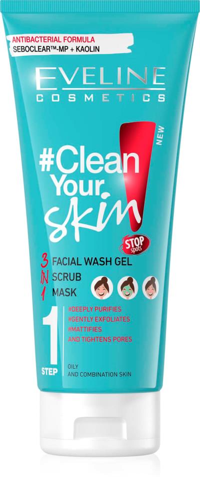 Eveline Cosmetics Clean Your Skin 3in1 Facial Wash Gel+Scrub