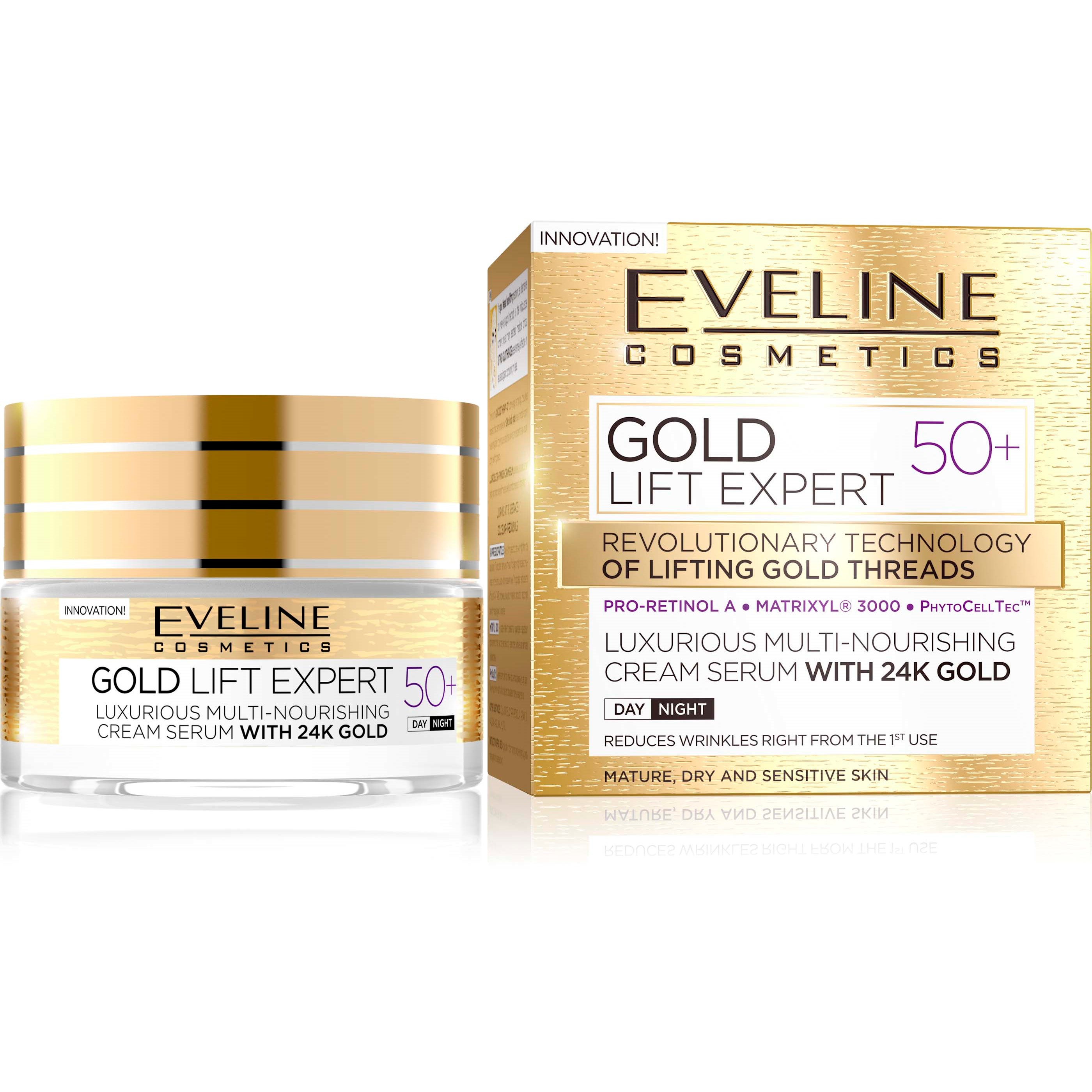 Läs mer om Eveline Cosmetics Gold Lift Expert Day And Night Cream 50+ 50 ml