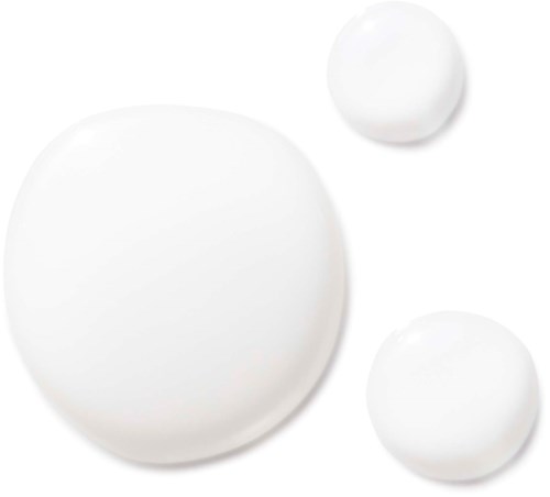 Three white spherical objects of different sizes on a white background.