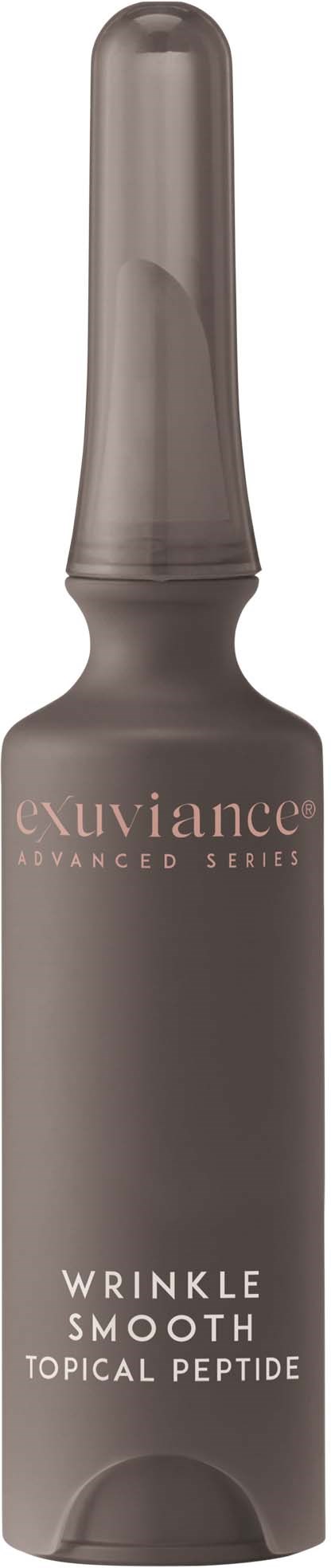 Pieni harmaa pullo pyöreällä kannella, jossa lukee 'Eluviance Wrinkle Smooth Topical Peptide'.